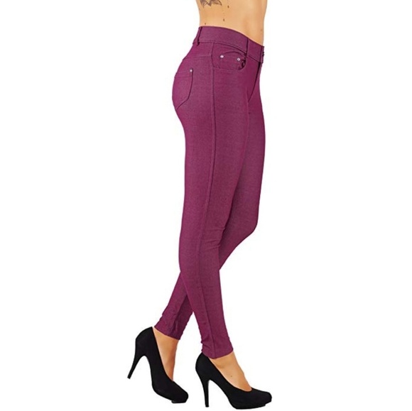 Jean Look Jeggings Tights Slim Fit Pull Up Pants - Picture 3 of 5